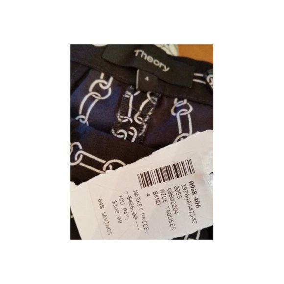 New Theory High Waised Wide Leg Trousers Pants in Chain Print Silk sz 4 - Picture 5 of 5